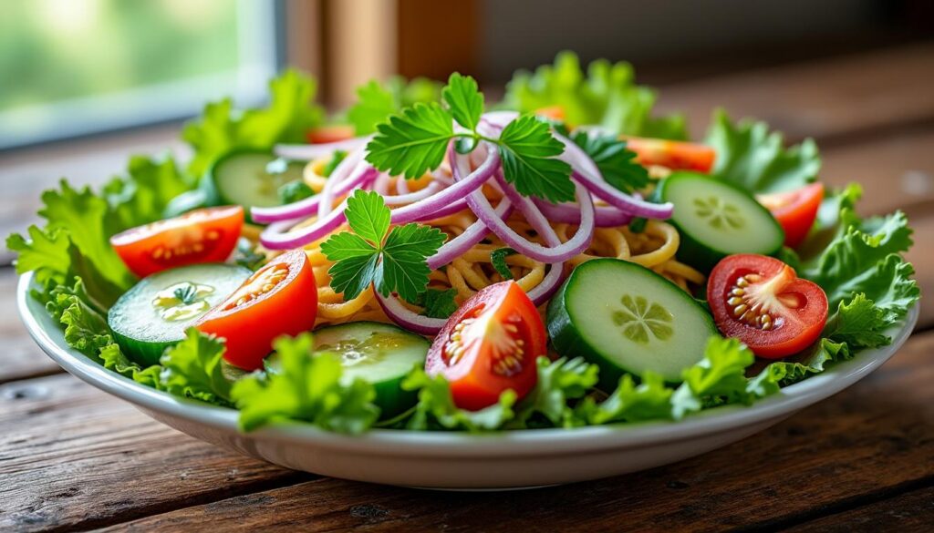 découvrez une recette de salade fraîche et légère, parfaite pour accompagner vos accras de morue et apporter une touche de fraîcheur à votre repas.