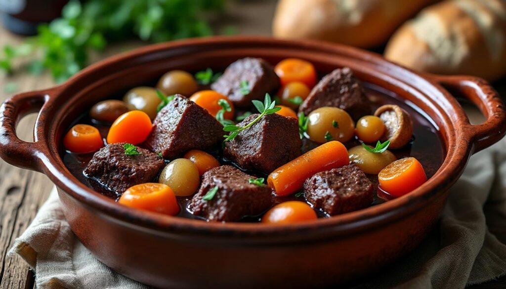 découvrez une recette facile de civet de sanglier au vin rouge, mijoté avec des légumes savoureux pour un plat traditionnel et réconfortant.