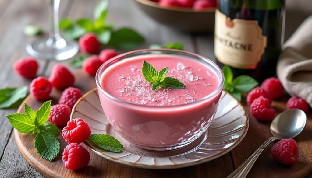 découvrez notre recette facile et rapide de soupe de champagne à la framboise, une boisson rafraîchissante idéale pour vos apéritifs et fêtes.