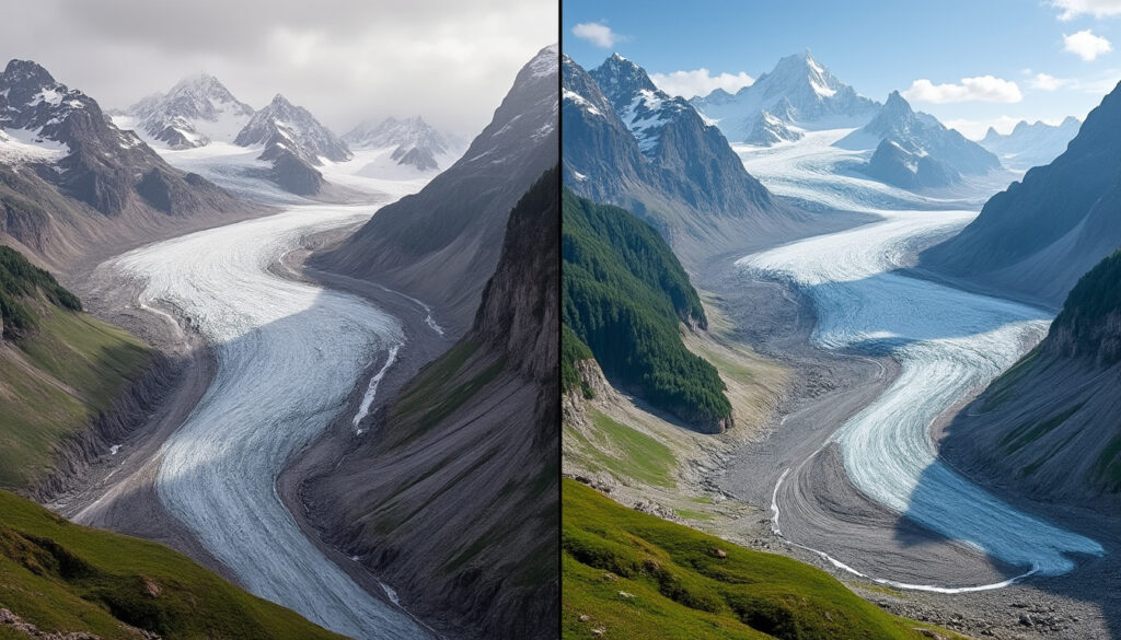 découvrez en images le recul spectaculaire de la mer de glace de 1850 à 2025 et mesurez l’impact du changement climatique sur le glacier.