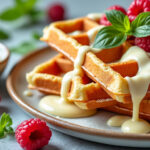 découvrez une recette facile de gaufres au chocolat blanc, aux framboises et au basilic : un dessert gourmand, fruité et délicatement parfumé.