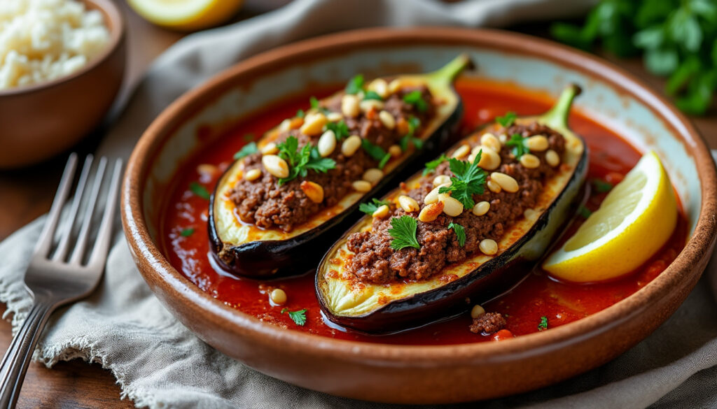 découvrez une recette libanaise simple et savoureuse d’aubergines farcies à la viande hachée, parfumées aux épices et faciles à préparer.